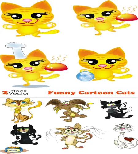 تصاميم قطط كرتونيه مضحكه Vectors - Funny Cartoon Cats