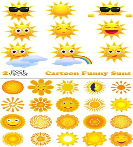 تحميل فيكتور كارتون شمس Vectors - Cartoon Funny Suns