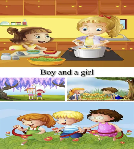 تصميم اطفال مرسومه Boy and girl outdoors