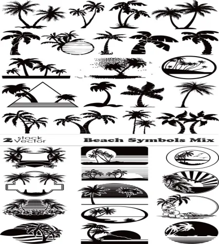 تصميم شواطئ مع اشجار منوعه Beach Symbols Mix