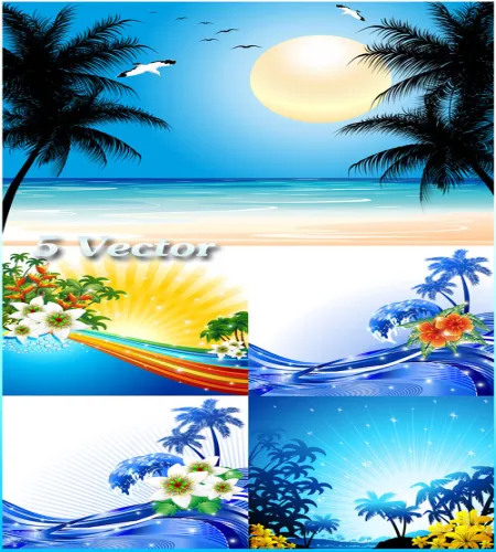 فيكتور اشجار وشواطئ جميله Sea, palm trees, flowers