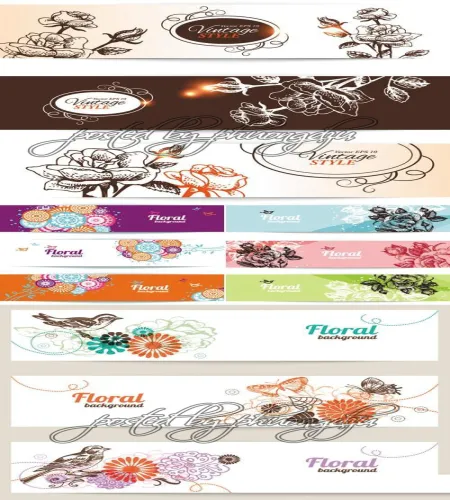 بنرات ورود منوعه فيكتور Simple Floral Banners Vectors