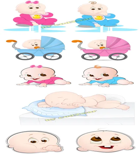 تصميم اطفال كرتون Cartoon Babies Vector Set 03