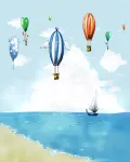 تصميم ابداعي بالونات مع شاطئ البحر وسفن وسحاب ملف مفتوح فوتوشوب psd 