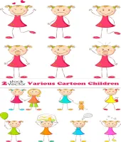 شخصيات اطفال كرتونيه مضحكه Vectors - Various Cartoon Children