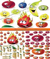 تصميم خضار وفواكه مضحكه Cartoon food emotion