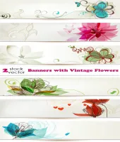 بنرات جاهزه ورود بملفات مفتوحه Vectors - Banners with Vintage Flowers